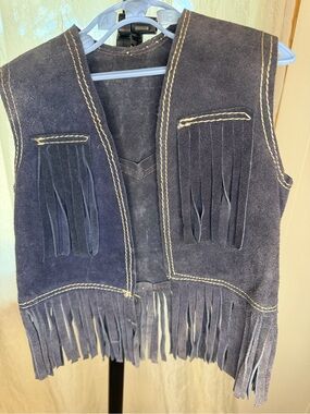 Vintage Kids Western Suede Fringe Vest - Navy